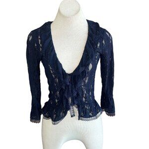 INC International Concepts Navy Blue Open Weave Lace Cardigan Sweater Size Small